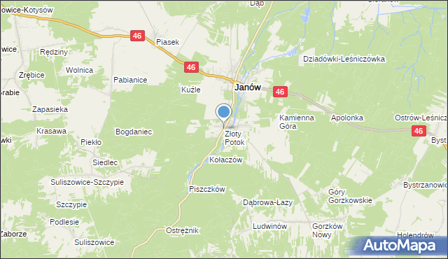 mapa Złoty Potok, Złoty Potok gmina Janów na mapie Targeo
